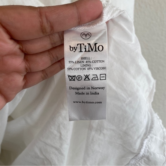 Anthropologie By TiMo Embroidered Linen Puff Shoulders Sleeves Mini Dress - Picture 6 of 10